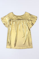Gold Plus Size Floral Embroidered Short Sleeve Top