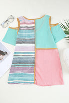 Multicolor Stripe Color Block Cold Shoulder Knit Top