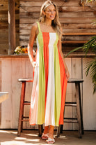 Color Block Shirred High Waist Fit and Flare Maxi Dress