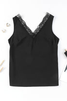 Lace Splicing Open Back V Neck Tank Top