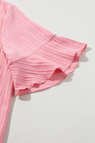 Ruffled Half Sleeve V Neck Textured Plus Top