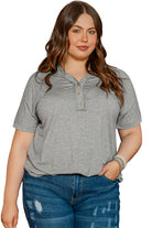 Plus Size Buttoned V Neck Batwing Sleeve Top