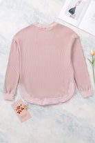Crew Neck Ribbed Trim Waffle Knit Top