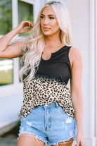 Gradient Leopard Split Neck Tank Top