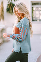 Colorblock Striped Bishop Sleeve Top