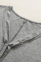 Plus Size Buttoned V Neck Batwing Sleeve Top