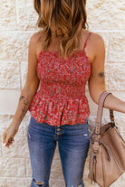 Floral Print Smocked Flounce Spaghetti Strap Camisole