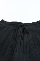 Black Drawstring Waist Flowy Pleated Shorts