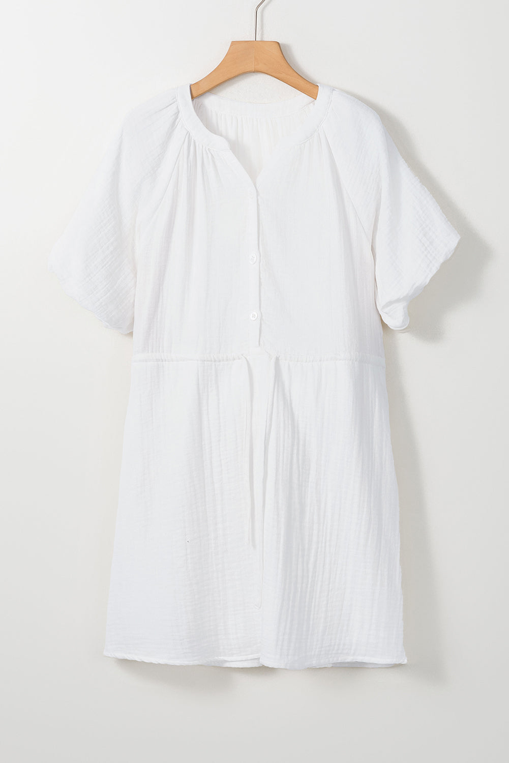 Puff Sleeve Drawstring Shirt Dress with Pockets