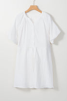 Puff Sleeve Drawstring Shirt Dress with Pockets