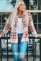 Khaki Plaid Print Buttoned Shirt Coat with Pocket