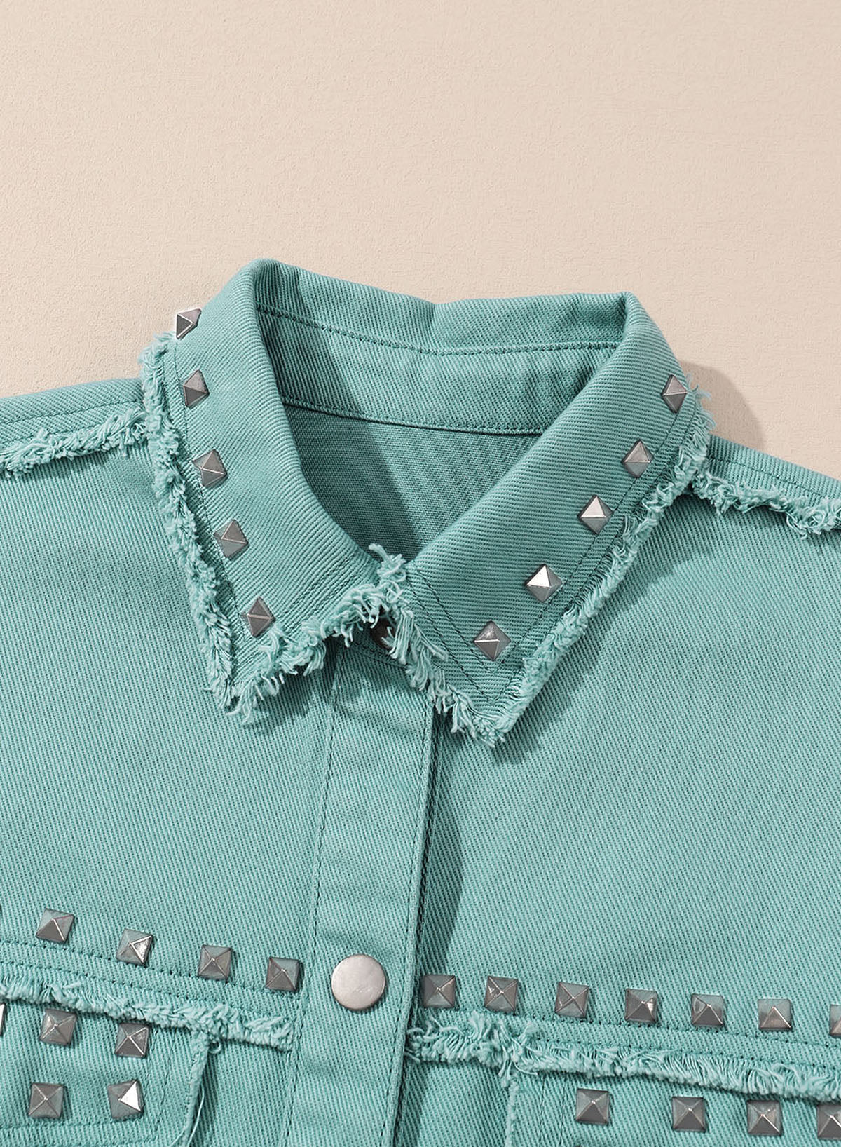 Frayed Trim Riveted Denim Jacket