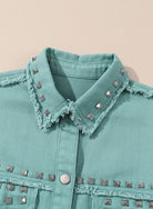 Frayed Trim Riveted Denim Jacket