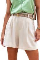 Beige High Rise Wide Leg Cotton Blend Casual Shorts