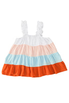 Frill Straps Color Block Tiered Tank Top