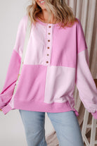 Colorblock Henley High Low Oversize Sweatshirt