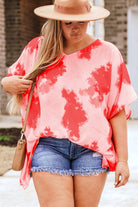 Plus Size Tie-dye Print 3/4 Sleeve Tunic Top
