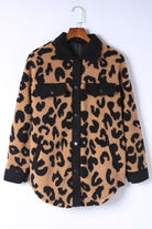 Black Contrast Trimmed Leopard Teddy Shacket