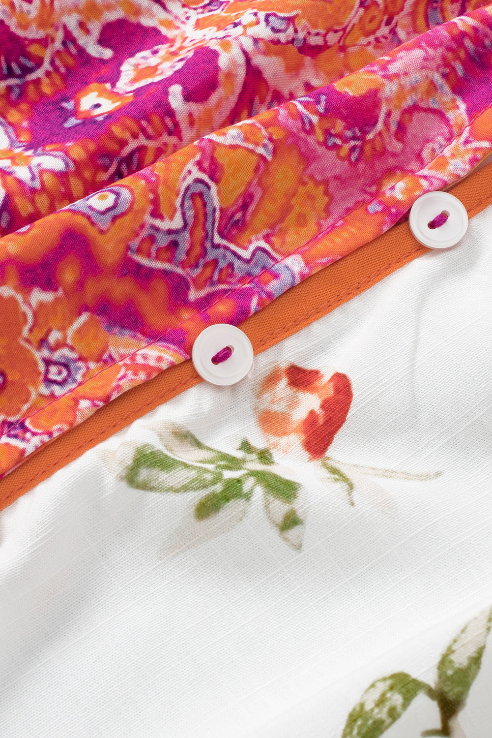 Multicolor Floral Patchwork Shirred Cuffs Buttoned Blouse