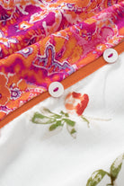 Multicolor Floral Patchwork Shirred Cuffs Buttoned Blouse