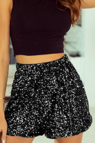 Black Sequin Straight Leg High Waist Casual Shorts