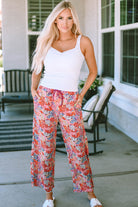 Gorgeous Print Drawstring Smocked High Waist Pants
