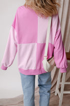 Colorblock Henley High Low Oversize Sweatshirt