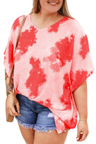 Plus Size Tie-dye Print 3/4 Sleeve Tunic Top