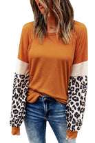Leopard Sequin Patchwork Long Sleeve Top