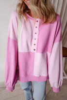Colorblock Henley High Low Oversize Sweatshirt