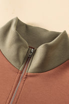 Plus Size Colorblock Exposed Seam Quarter Zip Sweatshirt
