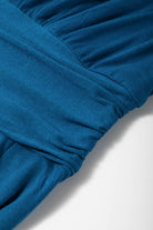 Short Sleeve Shirred High Waist V Neck Maxi Dress