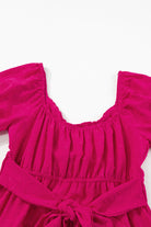 Swiss Dot Jacquard Puff Sleeve Crossover Tied Tiered Dress