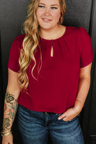 Keyhole Pleated Crew Neck Plus Size T Shirt