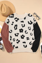 Leopard Print Colorblock Pullover Sweater