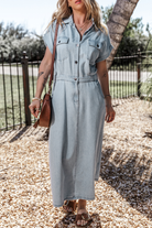 Short Batwing Sleeve Slit Back Denim Dress