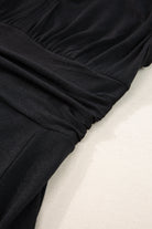 Short Sleeve Shirred High Waist V Neck Maxi Dress