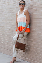 Frill Straps Color Block Tiered Tank Top