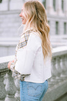 White Corduroy Plaid Colorblock Patchwork Shacket