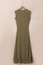 Waffle Knit Sleeveless Long Dress with Slits