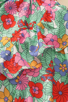 Plus Size Floral Print Ruffle V Neck Bubble Sleeve Blouse