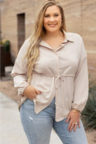 Plus Size Puff Sleeve Tied Tunic Shirt