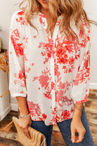 Plant Print Pleated Back V Neck Shift Casual Shirt