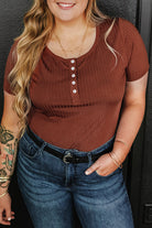 Plus Size Ribbed Knit Henley Tee