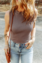 Ribbed Crew Neck Sweater Vest