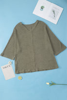 Plus Size V Neck Textured Knit Dolman Top