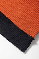 Black Orange Colorblock Leopard Patchwork Waffle Knit Plus Size Top