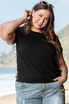 Plus Size Cheetah Back Rolled Cuffs T-shirt