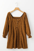Lace Crochet Buttoned Square Neck Shift Mini Dress