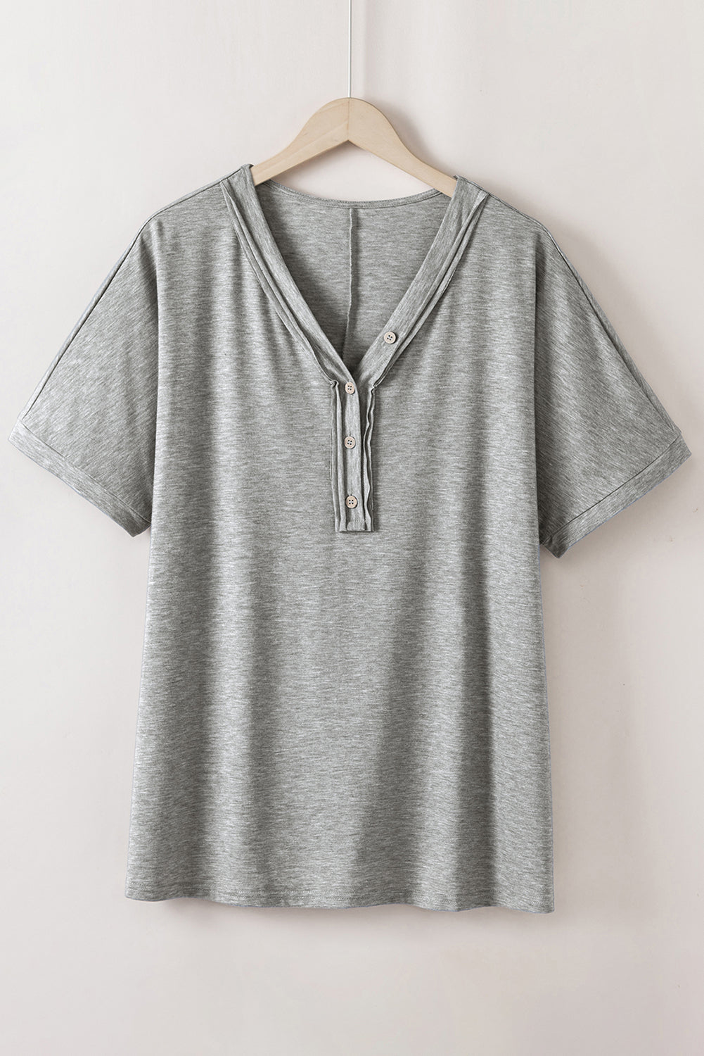Plus Size Buttoned V Neck Batwing Sleeve Top